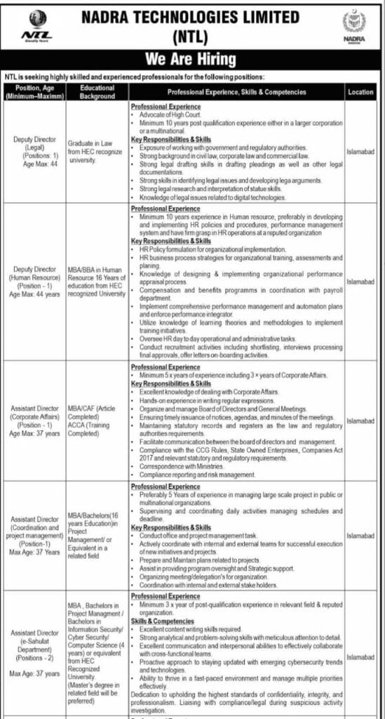 Nadra jobs apply Advertisement 2