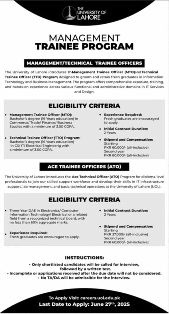 UOL Management Trainee Officer 2025 Advertisement